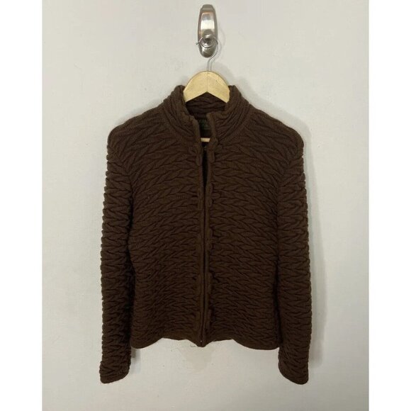 Arte Meche Baby Alpaca Woman S Brown Knit Cardigan 3D Textured Peru Peruvian - Picture 1 of 8